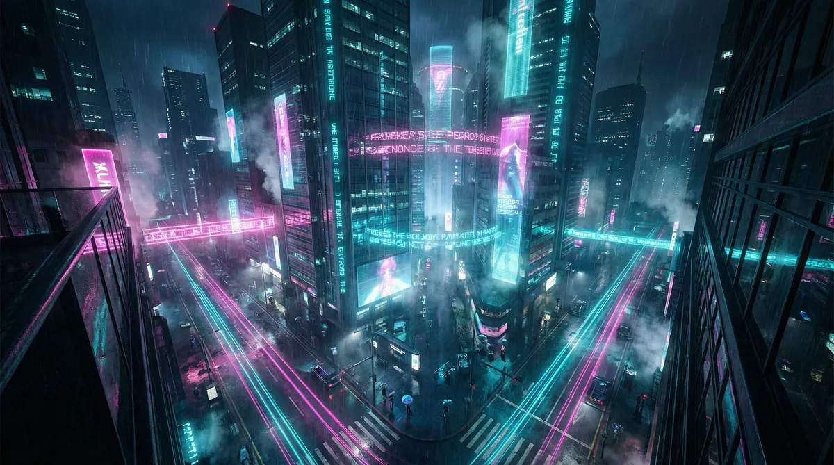 一路向西完整版快播 竖屏短剧平台首页背景 - 赛博朋克都市夜景
